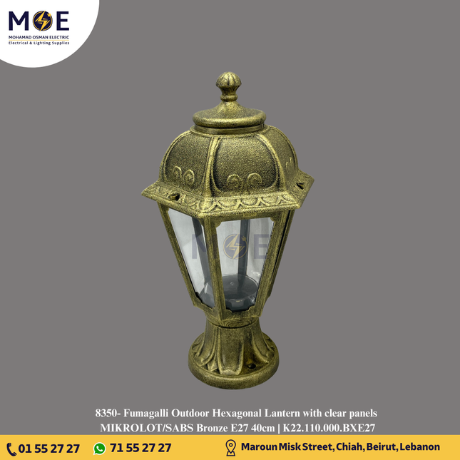 Fumagalli Outdoor Hexagonal Lantern with clear panels MIKROLOT/SABS Bronze E27 40cm | K22.110.000.BXE27