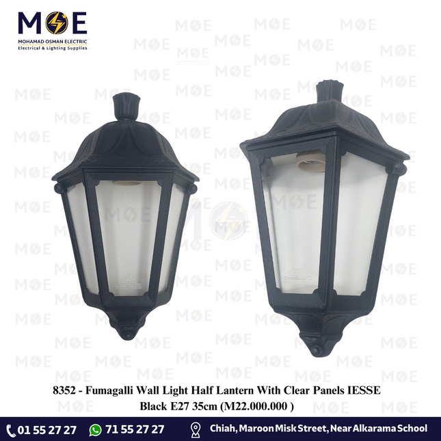 Fumagalli Wall Light Half Lantern With Clear Panels IESSE Black E27 35cm | M22.000.000