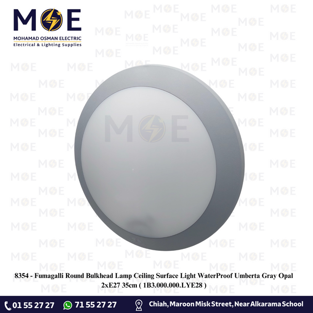 Fumagalli Round Bulkhead Lamp Ceiling Surface Light WaterProof Umberta Gray Opal 2xE27 35cm |  1B3.000.000.LYE28