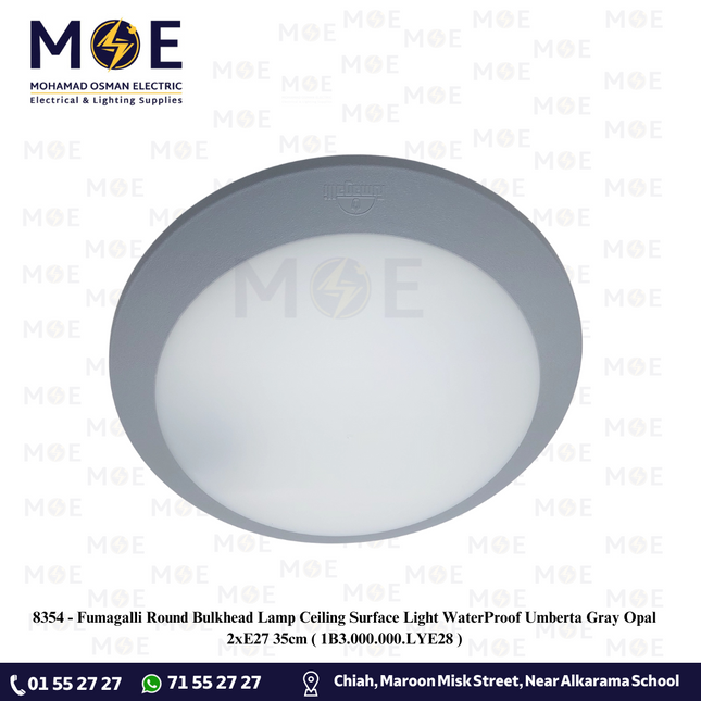 Fumagalli Round Bulkhead Lamp Ceiling Surface Light WaterProof Umberta Gray Opal 2xE27 35cm |  1B3.000.000.LYE28