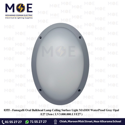 Fumagalli Outdoor Wall Light Oval Bulkhead Lamp Surface Light MADDI WaterProof Gray Opal E27 23cm |  LV3.000.000.LYE27