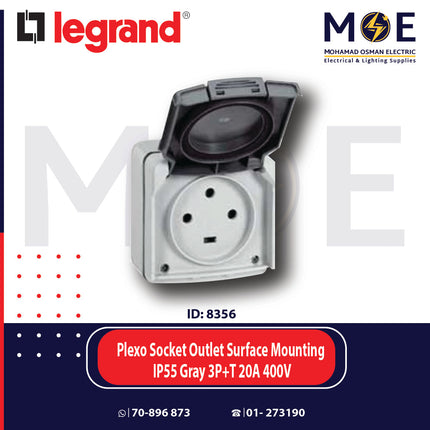 Legrand Plexo Socket Outlet Surface Mounting IP55 Gray 3P+E 20A 400V | 01191656