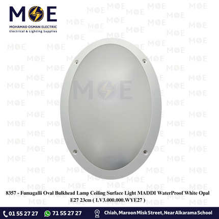 Fumagalli Outdoor Wall Light Oval Bulkhead Lamp Surface Light MADDI Water[roof White Opal E27 23cm |  LV3.000.000.WYE27