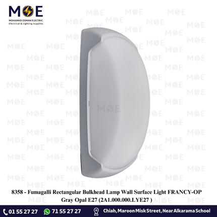 Fumagalli Rectangular Bulkhead Lamp Wall Surface Light FRANCY-OP Gray Opal E27 | 2A1.000.000.LYE27