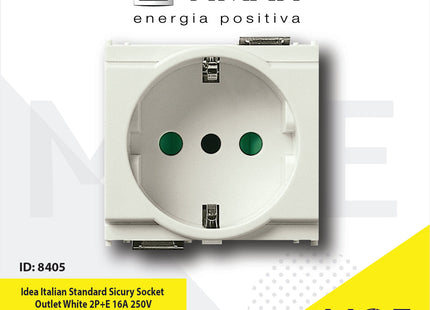 Vimar Idea Italian Standard Sicury Socket Outlet White 2P+E 16A 250V | 16209.B | بريز شوكو ابيض