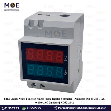 Aelifv Multi-Function Single Phase Digital Voltmeter - Ammeter Din 80-300V AC 0-100A AC 3module | XD52-2042