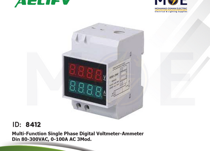 Aelifv Multi-Function Single Phase Digital Voltmeter - Ammeter Din 80-300V AC 0-100A AC 3module | XD52-2042 | ساعة امبير و فولت على سكة