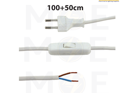 Arditi Single Pole Lamp Cord with Switch & Plug White 2A 250V 100+50cm | 20081 | شريط لمبدير مع فيش و مفتاح خط واحد ابيض