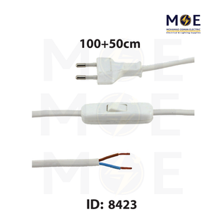 Arditi Single Pole Lamp Cord with Switch & Plug White 2A 250V 100+50cm | 20081 | شريط لمبدير مع فيش و مفتاح خط واحد ابيض