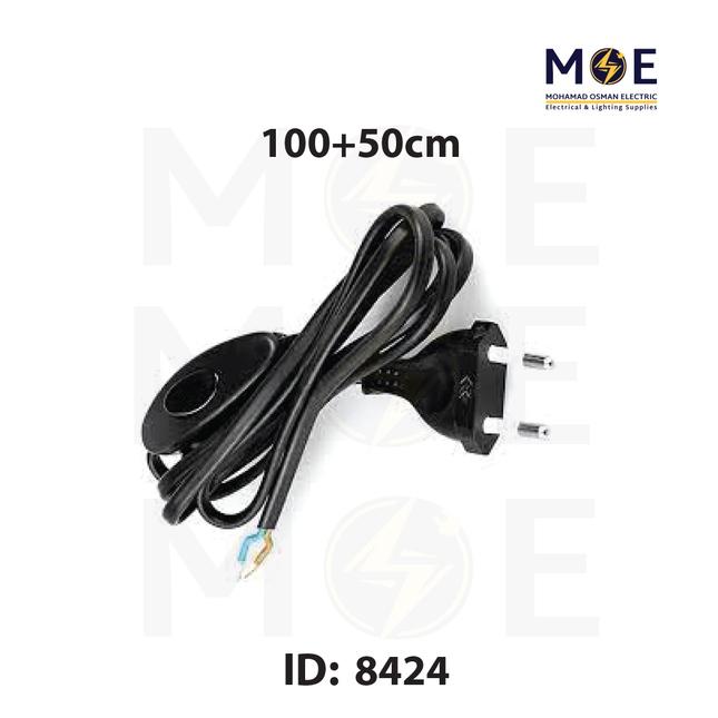Arditi Single Pole Lamp Cord with Switch & Plug Black 2A 250V 100+50cm | 20092 | شريط لمبدير مع فيش و مفتاح خط واحد اسود