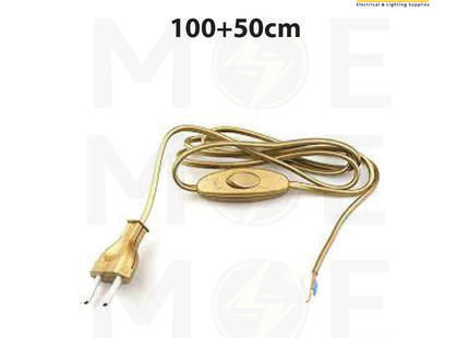 Arditi Single Pole Lamp Cord with Switch & Plug Gold 2A 250V 100+50cm | 20082 | شريط لمبدير مع فيش و مفتاح خط واحد ذهبي