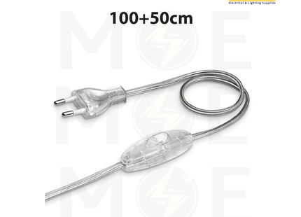 Arditi Single Pole Lamp Cord with Switch & Plug Transparent 2A 250V 100+50cm | 20089 | شريط لمبدير مع فيش و مفتاح خط واحد شفاف