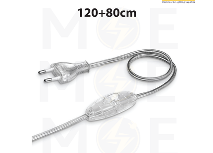 Arditi Single Pole Lamp Cord with Switch & Plug Transparent 2A 250V 120+80cm | 20492 | شريط لمبدير مع فيش و مفتاح خط واحد شفاف