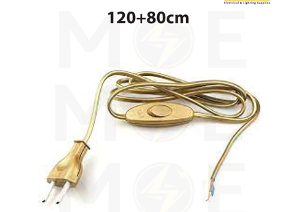 Arditi Single Pole Lamp Cord with Switch & Plug Gold 2A 250V 120+80cm | 20074 | شريط لمبدير مع فيش و مفتاح خط واحد ذهبي