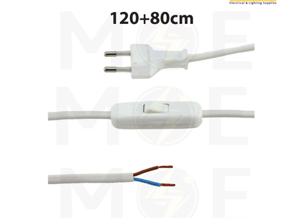 Arditi Single Pole Lamp Cord with Switch & Plug White 2A 250V 120+80cm | 20073 | شريط لمبدير مع فيش و مفتاح خط واحد ابيض