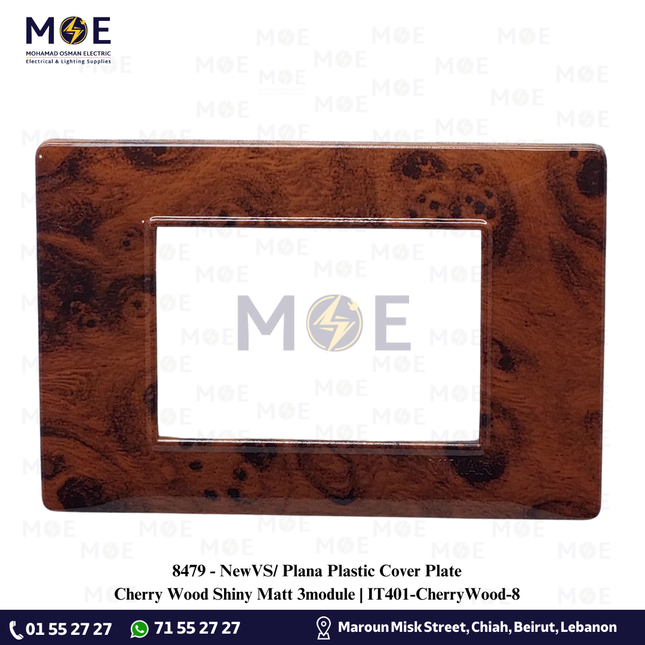 NewVS/ Plana Plastic Cover Plate Cherry Wood Shiny Matt 3module | IT401-CherryWood-8