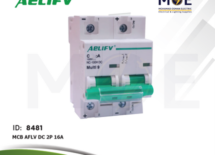 Aelifv MCB AFLV DC 2P 16A | AFL7-63DC-216 | دجنتور كهرباء مجوز - قاطع كهربائي
