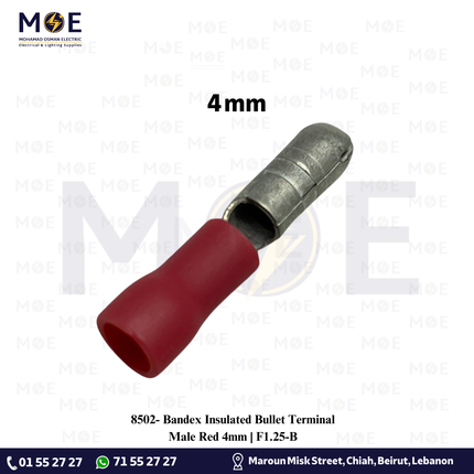 Bandex Insulated Bullet Terminal Male Red 4mm | F1.25-B