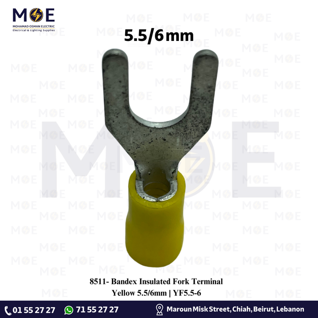 Bandex Insulated Fork Terminal Yellow 5.5/6mm | YF5.5-6