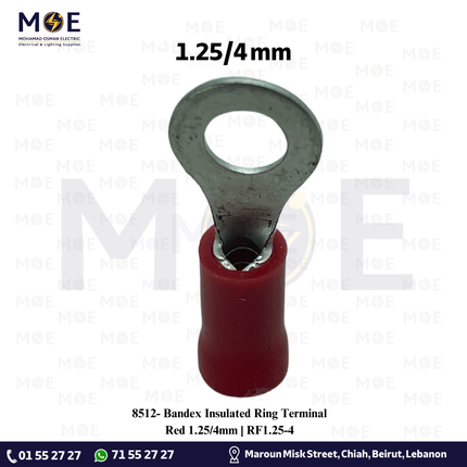 Bandex Insulated Ring Terminal Red 1.25/4mm | RF1.25-4