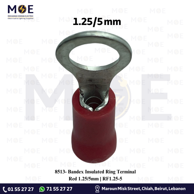 Bandex Insulated Ring Terminal Red 1.25/5mm | RF1.25-5