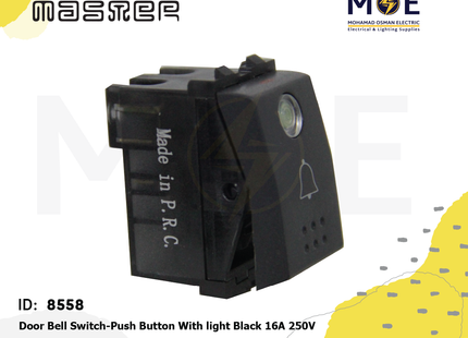 Master Door Bell Switch/ Push Button With light Black 16A 250V | 6006-BL | كباس جرس داخلي مفرد مع لمبة اسود