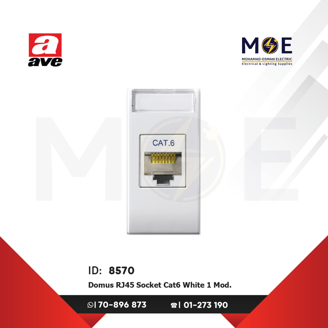 Ave SPA Domus RJ45 Data Socket Cat6 White 1module | 441027C6 | بريز داتا ابيض
