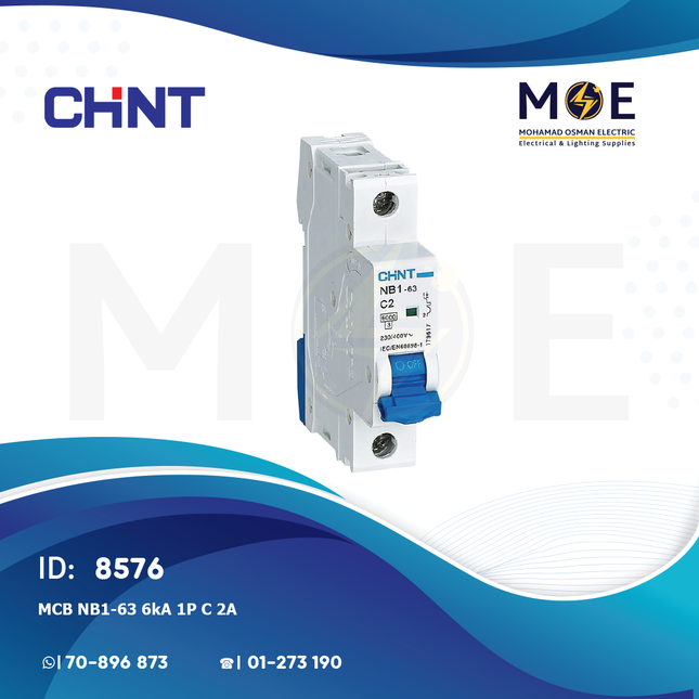 Chint MCB NB1-63 6kA 1P C 2A | 131054 | دجنتور كهرباء مفرد - قاطع كهربائي
