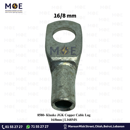 Klauke JGK Copper Cable Lug 16/8mm | L168MS