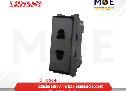 Sanshe Euro American Standard Socket outlet Black 16A | KH1114-BL | بريز امريكي اوروبي اسود