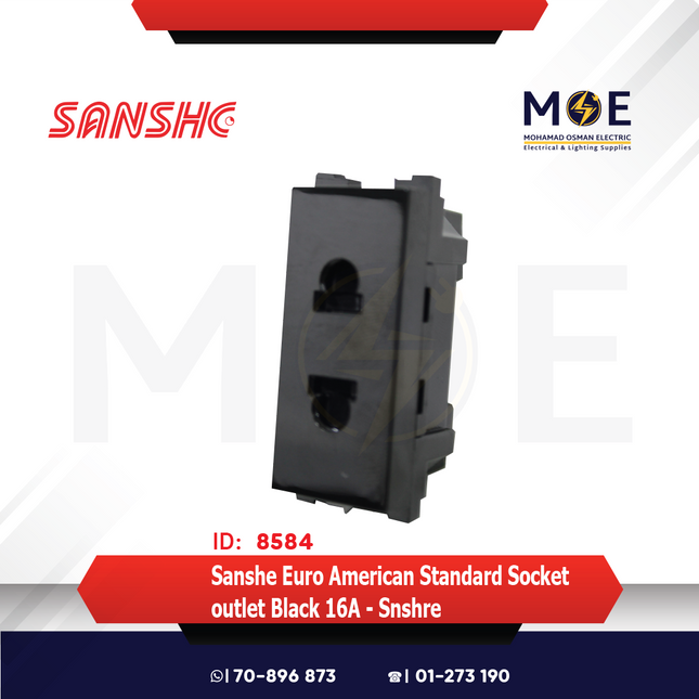 Sanshe Euro American Standard Socket outlet Black 16A | KH1114-BL | بريز امريكي اوروبي اسود