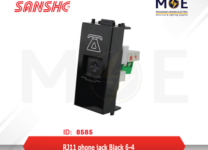 Sanshe Telephone Socket | RJ11 phone jack Black 6/4 | KH1115-BL | بريز تلفون اسود