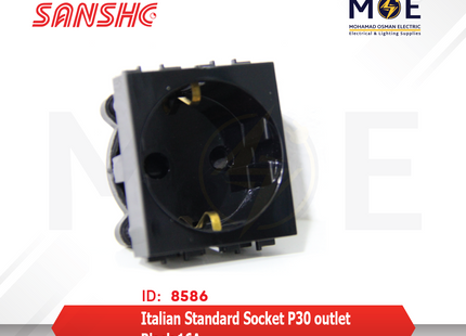 Sanshe Italian Standard Socket P30 outlet Black 16A | KH1219-BL | بريز شوكو ايطالي اسود