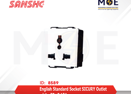 Sanshe English Standard Socket SICURY Outlet white 2P+E 13A | KH1220-001310 | بريز انكليزي امان ابيض