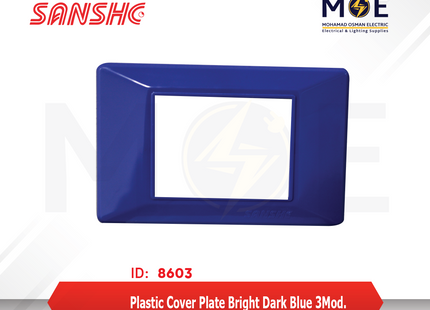 Sanshe Plastic Cover Plate Bright Dark Blue 3module | KH83-016 | بلاك بلاستيك ازرق غامق لميع