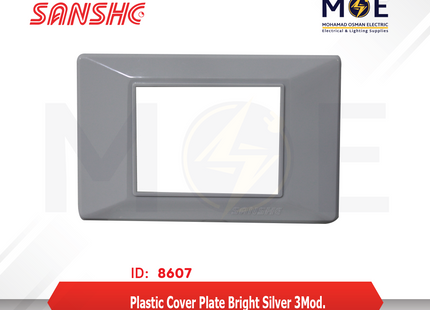 Sanshe Plastic Cover Plate Bright Silver 3module | KH83-003 | بلاك بلاستيك فضي لميع