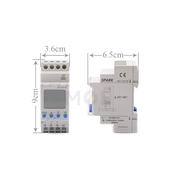 Spark Weekly Digital Time Switch Din AC/DC 12-220V 2module | RD-TPD1B-535845 | تايمر اسبوعي على سكة