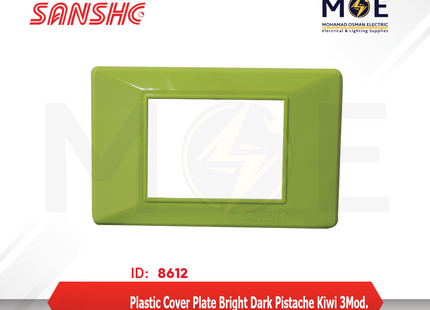 Sanshe Plastic Cover Plate Bright Dark Pistache Kiwi 3module | KH83-040 | بلاك بلاستيك فستقي غامق كيوي لميع