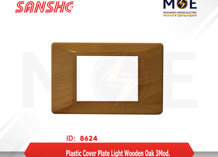 Sanshe Plastic Cover Plate Light Wooden Oak 3module | KH83-025 | بلاك بلاستيك خشب سنديان فاتح