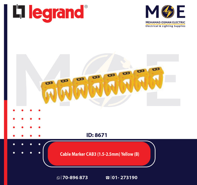 Legrand Cable Markers Capital Letter CAB3 ( 1.5-2.5mm ) Yellow ( B ) | 38331