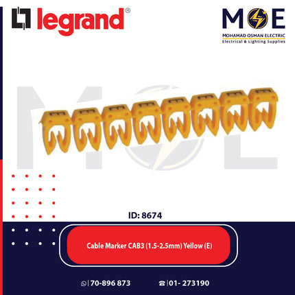 Legrand Cable Markers Capital Letter CAB3 ( 1.5-2.5mm ) Yellow ( E ) | 38334