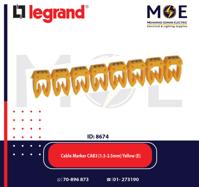 Legrand Cable Markers Capital Letter CAB3 ( 1.5-2.5mm ) Yellow ( E ) | 38334