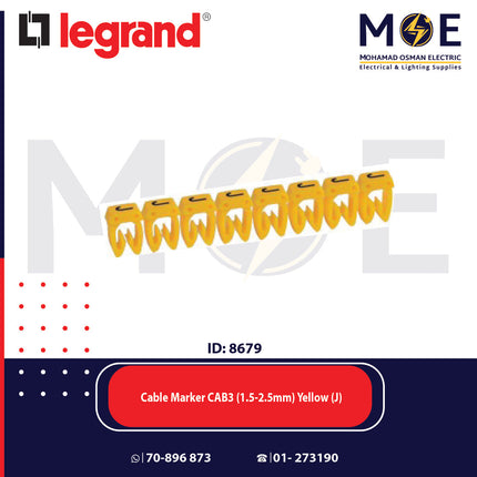 Legrand Cable Markers Capital Letter CAB3 ( 1.5-2.5mm ) Yellow ( J ) | 38339