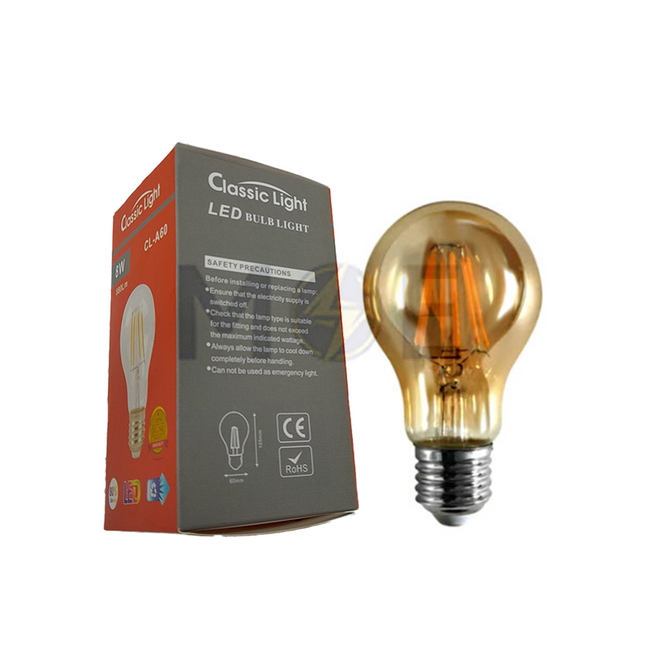 Classic Light LED Lamp Amber Filament Bulb WarmWhite E27 8W | CL-A60