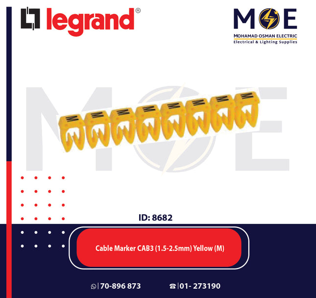 Legrand Cable Markers Capital Letter CAB3 ( 1.5-2.5mm ) Yellow ( M ) | 38342 | حلقة ترقيم كابلات اصفر حرف