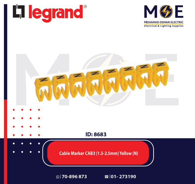 Legrand Cable Markers Capital Letter CAB3 ( 1.5-2.5mm ) Yellow ( N ) | 38343 | حلقة ترقيم كابلات اصفر حرف