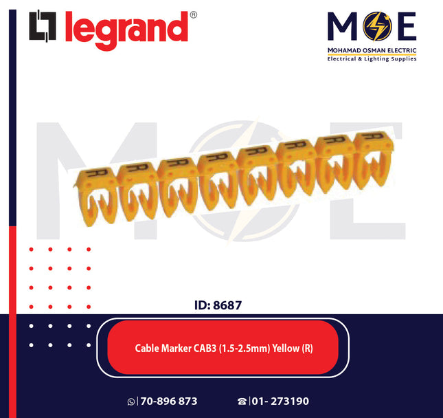 Legrand Cable Markers Capital Letter CAB3 ( 1.5-2.5mm ) Yellow ( R ) | 38347 | حلقة ترقيم كابلات اصفر حرف