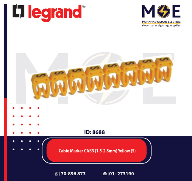 Legrand Cable Markers Capital Letter CAB3 ( 1.5-2.5mm ) Yellow ( S ) | 38348 | حلقة ترقيم كابلات اصفر حرف