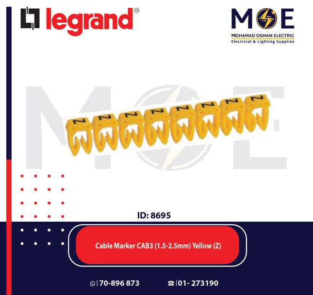 Legrand Cable Markers Capital Letter CAB3 ( 1.5-2.5mm ) Yellow ( Z ) | 38355 | حلقة ترقيم كابلات اصفر حرف