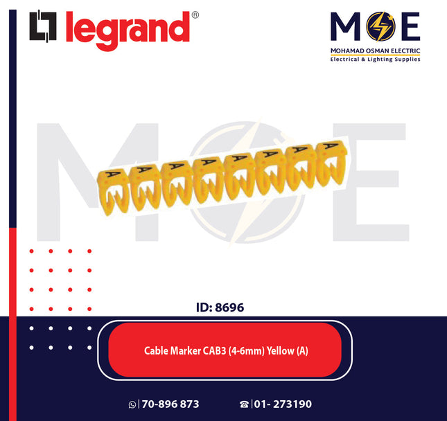 Legrand Cable Markers Capital Letter CAB3 ( 4-6mm ) Yellow ( A ) | 38360 | حلقة ترقيم كابلات اصفر حرف